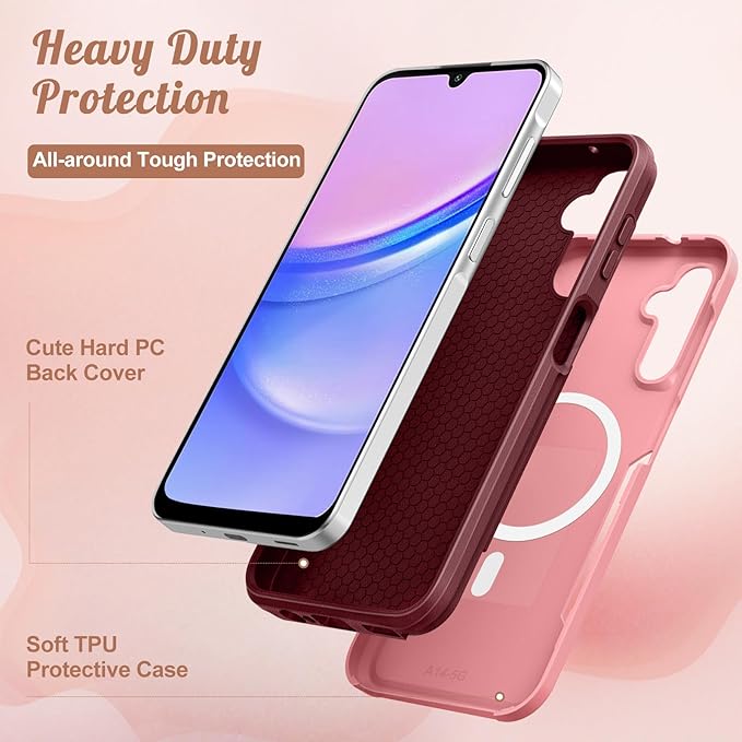 for Samsung Galaxy A14 5G Phone Case - Compatible with MagSafe Women Girls Cute Magnetic Protective Cover Girly Kawaii Strawberry Heavy Duty Shockproof Design for Samsung Galaxy A14 5G Cases