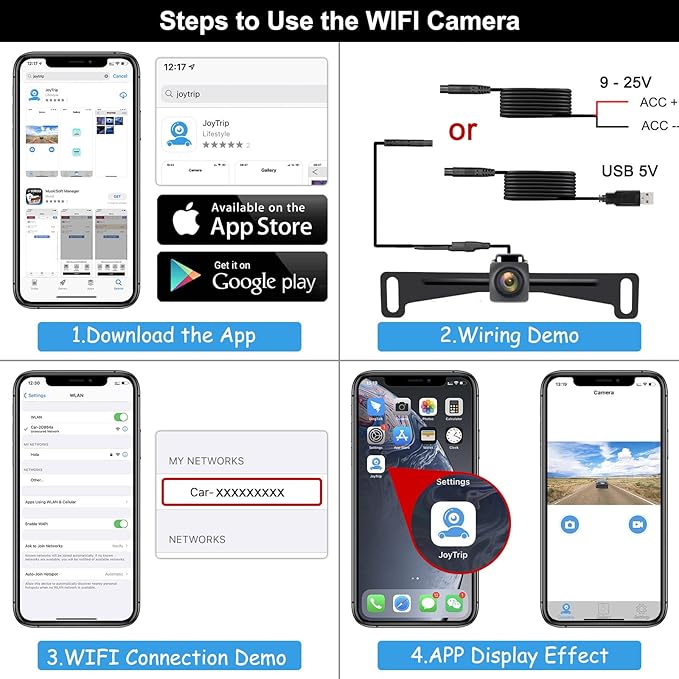 YEOIZO Wireless License Plate Backup Camera for Car/SUV - No Drilling WiFi HD 160° View, Waterproof Reverse/Rear View Camera with Real-Time Signal, Compatible iPhone/Android/iPad (Parking/Hitch Aid)