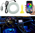 Interior Car LED Strip Lights, 5M 16FT Ambient Lighting Kits, Button Switch & APP Bluetooth Control, Music Sync Fiber Optic Cars Interior Neon Light Strip, USB 5V for Car Inside Decoration