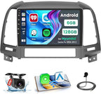 Hikity 6+128GB 8 Core for 2006-2012 Hyundai Santa Fe Upgrate Android Radio with Wireless Carplay, 9'' Touch Screen Stereo Dash Kit, Android Auto/32EQ DSP/Bluetooth 5.0/GPS/WiFi/SWC, Backup Camera