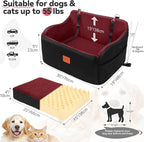 Dog Car Seat for Medium/Large Dogs, Memory Foam Pet Booster Seat for Under 55 lbs or 2 Small Dogs, Detachable Dog Car Bed for Backseat with 2 Safety Leashes and Pockets (Black/Red, Large)