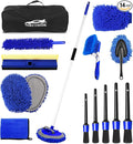 62'' Car Wash Brush Kit Mitt Mop Sponge with Long Handle, 1 Chenille Scratch-Free Replacement Head, Windshield Window Squeegee,Car Duster,Car Detailing Brushes,Tower,Car Cleaning Kit for Cars RV Truck