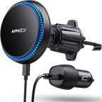 APPS2Car Wireless Car Charger with 15W Fast Charging for Magsafe Car Vent Mount - Only Compatible with iPhone 16/15/14/Magsafe Series Phones, Equipped with 3200RPM Cooling Fan System