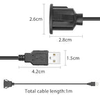 YACSEJAO USB Flush Mount Cable USB 2.0 Dashboard Panel Dash Mount Extension Cable with Buckle for Car Truck Boat Motorcycle Dashboard, 1m