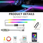 Acrylic Interior Car LED Strip Light with APP Remote Control,57in 2 in 1 USB RGB Dreamcolor Neon Flexible Strip Fiber Optic LED Ambient Lighting Kits,RGB Music Lights Sync for Inside car Decorations