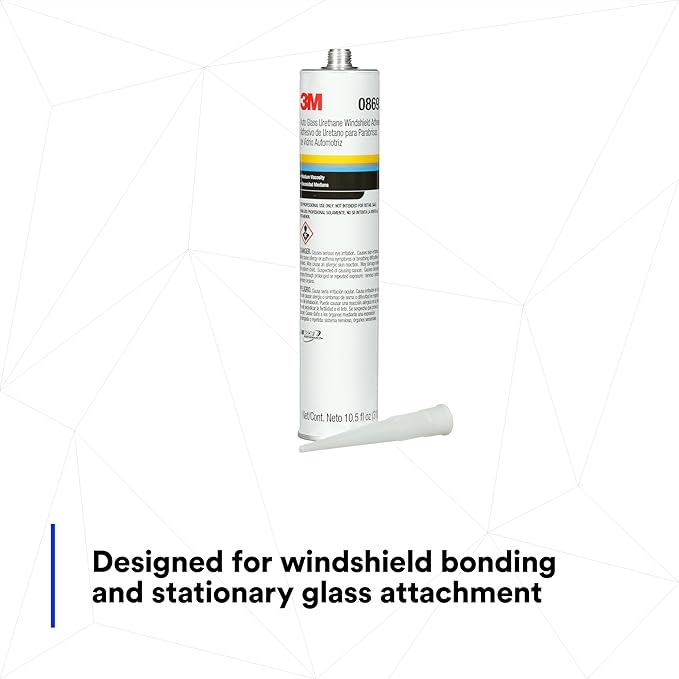 3M Auto Glass Urethane Windshield Adhesive, 08693, Medium Viscosity, High-Strength, Fast-Curing, 310 mL/10.5 fl oz Cartridge , Black