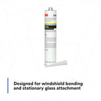 3M Auto Glass Urethane Windshield Adhesive, 08693, Medium Viscosity, High-Strength, Fast-Curing, 310 mL/10.5 fl oz Cartridge , Black