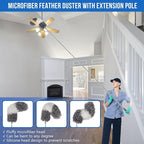 UIMO Microfiber Feather Duster 5-in-1 Kit for Dusting and Cleaning – 30–100" Extension Pole, Anti-Slip Grip, Bendable Washable Heads for Ceiling Fan, Furniture, Car (Blue)