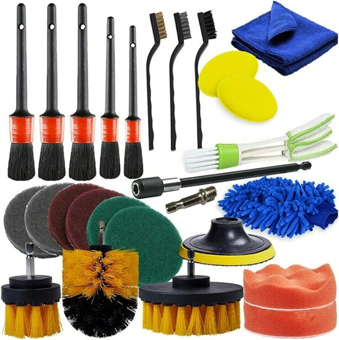 Car Cleaning Tools Kit, 26 Pcs Car Detailing Brush Set, Auto Detailing Drill Brush Set for Cleaning Automobile Interior, Exterior, Wheels, Dashboard, Leather, Air Vents
