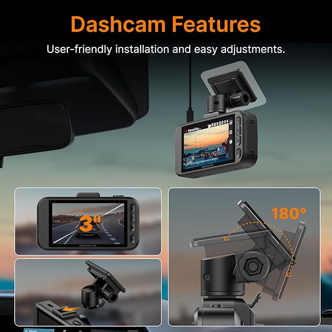Miofive Dash Cam Front – 4K UHD Dash Camera for Cars, Built-in Bluetooth, 5G Wi-Fi, GPS, 3" IPS Screen, Night Vision, 140° Wide Angle, HDR, 24-Hour Parking Mode, G-Sensor(S1)