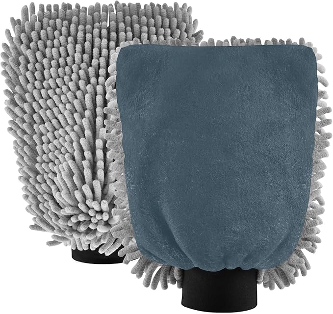 Qilmy Navy Blue Microfiber Chenille Car Wash Sponge Scratch Free Car Wash Mitt Absorbent Mitt Sponge for Trucks SUVs Car Washing Home Cleaning, Large