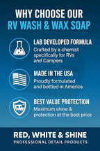 RV Wash and Wax Soap - High Foam Soap Cleaner - Use with Bucket and Water or Foam Cannon. Ultimate RV Detailing Car Wash - UV Protection & Wax - Streak Free - Spot Free - RV and Camper - 1 Gallon