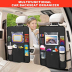 2 Pack Car Backseat Organizer with Touch Screen Tablet Holder,6 Storage Pockets Protectors Kick Mats,Car Back Seat Cover Protector Travel Accessories for Kids