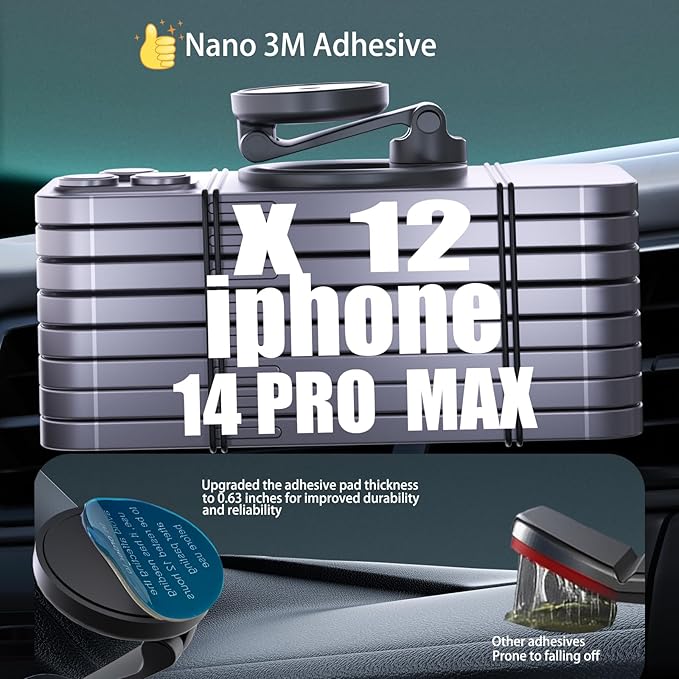 Fits MagSafe Car Mount for Universal Dashboard & Tesla Screen Zinc Alloy Foldable Hands-Free iPhone Car Mount Super Stable Car Mount for iPhone 15 Pro Max 14 13 12&All Phones