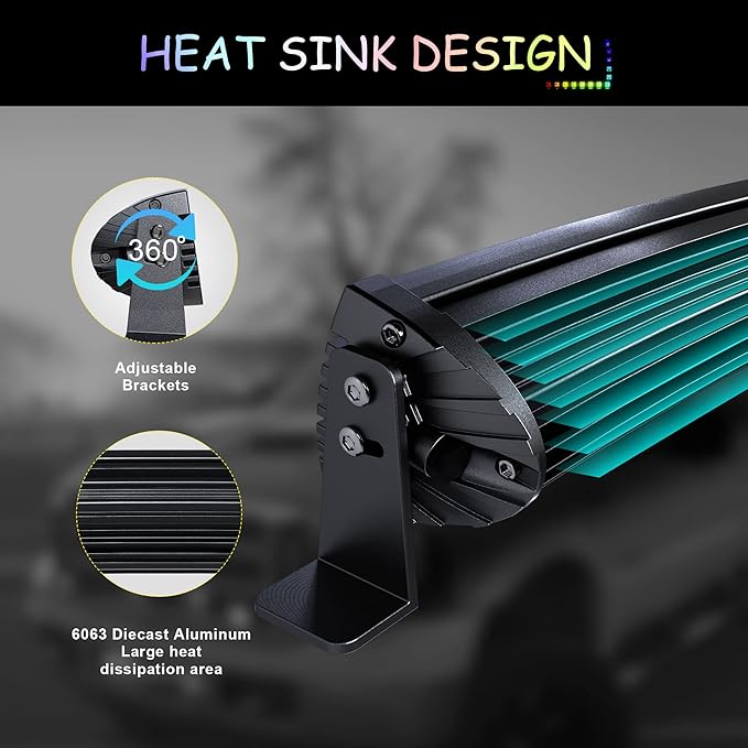 22" Curved RGB LED Light Bar 2X 4 Flood LED Pods with Chasing RGB Halo 16 Solid Colors Offroad Driving Fog Lights with Switch Wiring Harness