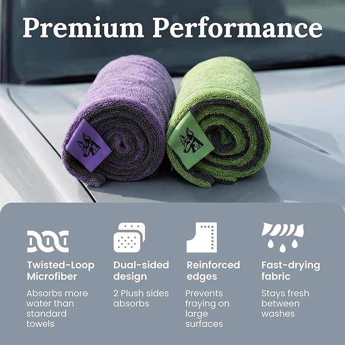 24" x 45" Extra Large Microfiber Towels for Car Drying Towel – 1200 GSM Twisted Loop Cloth, Ultra Absorbent, Streak-Free, Lint-Free, Scratch-Free, Edgeless Quick Drying Towel