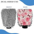 Kigai Roses Car Wash Mitt 2PCS Ultra Absorbent Chenille Microfiber Car Washing Glove Scratch Free Lint Free Wash Sponge Auto Cleaning Glove, 11.8x8.1 inch