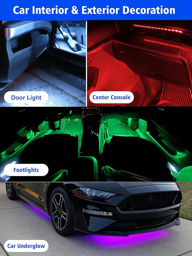 YM E-Bright 4Pcs Led Strip Lights for Car, 24inch Waterproof IP68 Car Underglow Strip Lights Decoration 36SMD 12V Led Interior Exterior Lights Strip for Cars Motorcycles Truck Golf Cart Boat - Red
