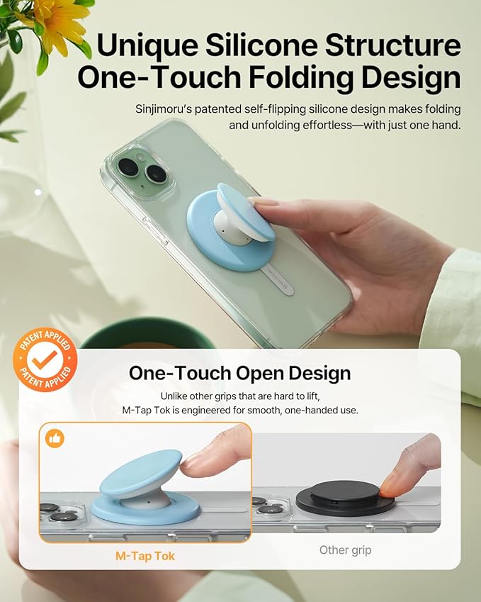 Sinjimoru for MagSafe Phone Grip, Soft Silicone Magnetic Finger Grip for iPhone 17/16/15/14/13, Comfortable One-Touch Holding, M-Tap Tok Pink