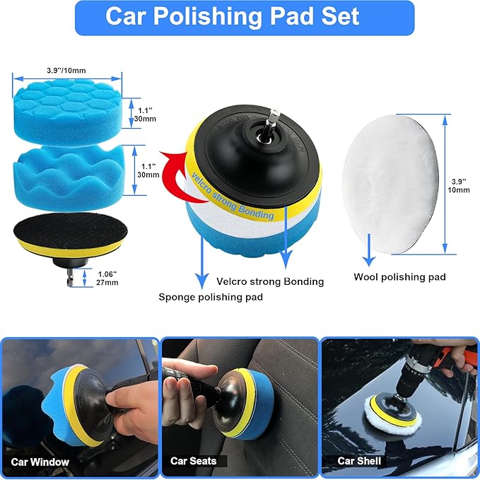 27Pcs Car Wash Cleaning Kit with Foam Gun, Car Detailing Kit, Auto Detail Supplies Tools With Wheel Drill Brush Set, Car Polishing Kit, Car Detailing Brush Set for Tires, Wheels, Interior & Exterior