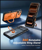 FNTCASE for iPhone 17 Pro-Max Case: [360 Spin Magnetic Ring Kickstand] [Compatible for MagSafe] [Screen Protector] Heavy Duty Military Grade Protection Protective Phone Case with Stand Orange