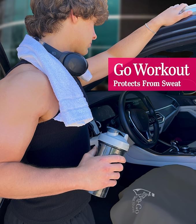 Car Seat Towel Cover After Gym Workout Yoga Pets: Snap-n-Go Seat Sheet™ Universal Fit with Headrest Post Straps, Quick-Dry Washable Sweat Protector for Car, Truck, SUV Interior Protection (Dark Gray)