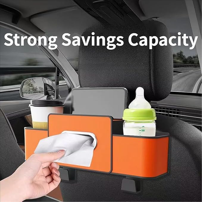 Car Organizers and Storage Box Behind Seat, Car Organizers and Storage Back Seat, With Multiple Pockets, Hanging Car Seat Storage Travel Essentials, Snacks, Bottles (Orange)