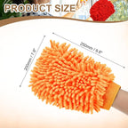 HARFINGTON 2pcs Premium Chenille Microfiber Car Wash Mitts 9.8" x 7.9" Scratch Free Wash Gloves Absorbent Double Sided Plush Cleaning Drying Mitts for Car Washing Home Orange Yellow