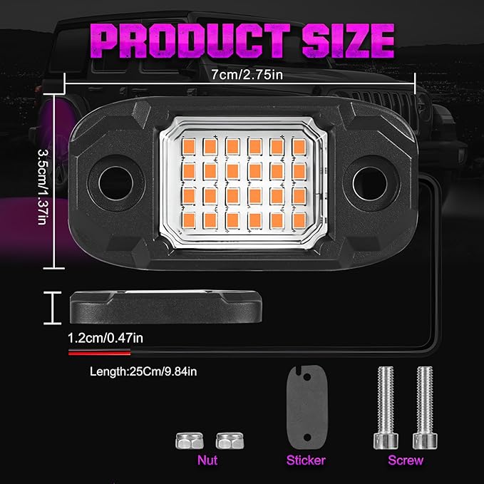6Pods LED Rock Lights Purple 24 LEDs Chips Neon Trail Rig Lamp Underglow Light for Cars Trucks SUV ATV UTV