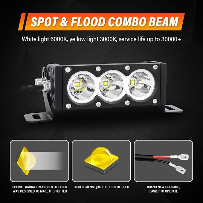 AUXTINGS 2 Pieces 6 inch Single Row White LED Light Bar 30W Off Road Light Bar Spot Beam LED Work Light Truck UTV 4x4 Cars SUVs ATVs Boats Fog Driving Light with Wiring Harness kit