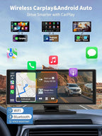 Largest Portable 11.26'' Wireless CarPlay/Android Auto Screen with 2.5D 1920x720 HD Display, Built-in DVR, 4K Front + 1080P Rear Camera, Car Screen,Easy Install Dash Cam,GPS Navigation,Voice Control
