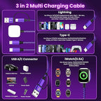 Travel Essentials 3in2 Multi Charging Cable for iPhone Watch Charger,USB A/C to Type C/IP/iWatch Charger,Travel Chargers for Multiple Devices Compatible with iWatch Series&iPhone 16-12（2PACK,5FT）