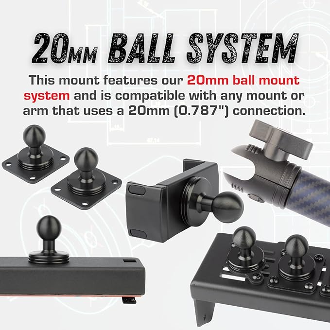 Bulletpoint Dash Mount Cell Phone Holder RAM Truck Compatible (2019+ 1500, 2500, 3500 and TRX) with 20mm Ball Mount - Compatible with iPhone and Android Smartphones (Dual Ball with 1 Phone Holder)