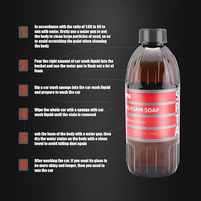 SPTA Car Wash Foam Soap, 16OZ 500ML Pro Foam Shampoo, pH Neutral Car Soap For Car Washing, Concentated For Wash Bucket, Foam Gun, Won't Strip Car Wax or Ceramic Coatings -Cherry Scent -CL003