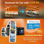 4K Dash Cam Front and Rear, 4K+1080P Dashcam, Dash Camera for Cars with 5GHz WiFi & App Control, GPS, 64GB Card, 24H Parking Monitor, Night Vision, G-Sensor, Loop Recording Dual Car Camera