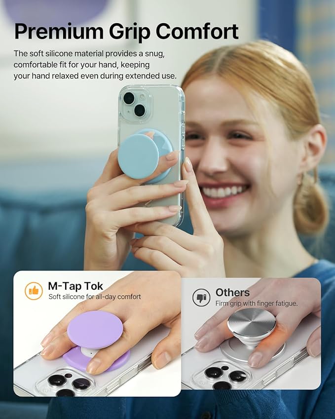Sinjimoru for MagSafe Phone Grip, Soft Silicone Magnetic Finger Grip for iPhone 17/16/15/14/13, Comfortable One-Touch Holding, M-Tap Tok White