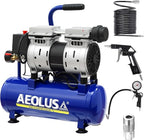 Ultra Quiet Air Compressor, 65dB, Oil-Free, Quick Couplers,115PSI, Portable Electric for Car and Bike Tires, Nail Gun, and Pneumatic Tools, Garage, Shop (Accessories Kit)