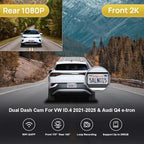 Fitcamx Front 2K+Rear 1080P Dash Cam Adapts for Volkswagen ID.4 2021-2025 & Audi Q4 e-tron Sportback 2022-2026, OEM Style, Dual HD Video, WiFi & APP, Loop Recording, G-Sensor, Easy to Set, 64GB Card