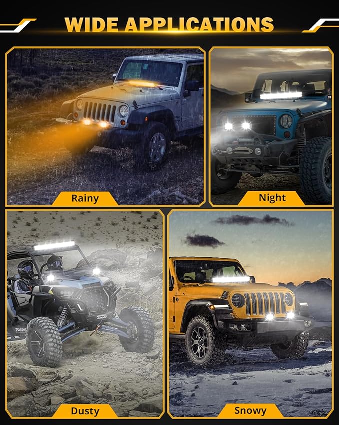 Auxbeam 20 Inch 420W LED Light Bar, 6 Modes Strobe Amber Lights Yellow Fog Light Dual Color Spot Flood Offroad Driving Lights, Memory Function LED Work Lights for Truck Car ATV