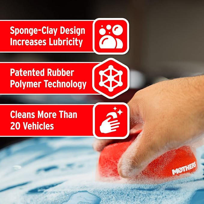 Mothers California Gold HydroClay — Surface Prep Tool, Durable Sponge-Clay Design Removes Overspray, Mineral Deposits, Pollen, Bird Droppings & Rail Dust, Restores Smooth, Brilliant Paint (07245)