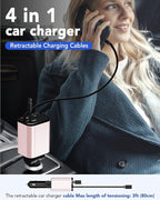 Retractable Car Charger Adapter for iPhone 17,4 in 1 Fast Charging Car Phone Charger,69W USB C Car Truck Accessories,Road Trip Essentials Gift for Men Women for iPhone 17 Pro Max/16/15/14/13/12,Galaxy