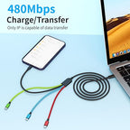 USB C Multi Charging Cable [1Pack 5FT], Dual Type-C Nylon 4 in 1 Charging Cable, Multi Chargers for All Devices with IP/Type C/Micro Port, Compatible with Most Cell Phones/Tablets and More