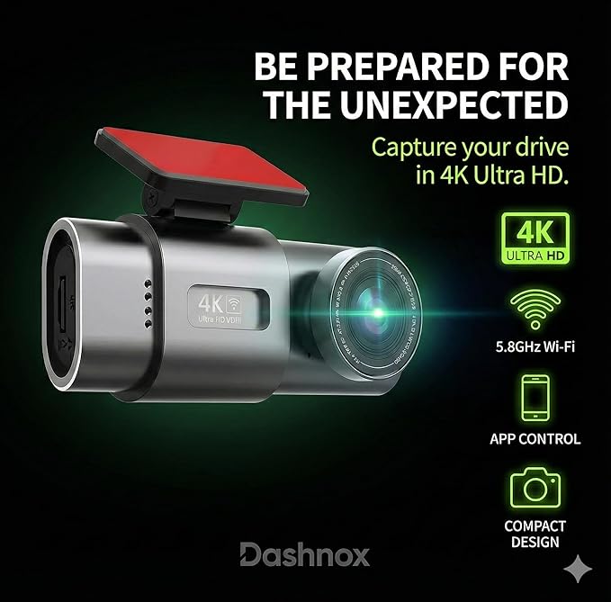 eCam 2-in-1 Dual Dash Cam with IR Night Vision & Car Plug - Full HD 4K UHD Front & Rear, Video Loop, Easy Installation, up to 128GB SD Card (not Included)