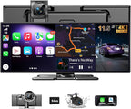 11.5" Largest Wireless Carplay HD Screen for Carplay & Android Auto Car Stereo with 4K Dash Cam 1080P Backup Camera, GPS Navigation/Bluetooth/Mirror Link/Voice Control/AUX/FM/Siri