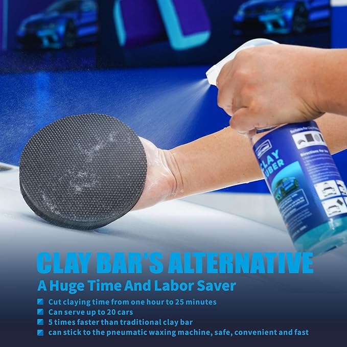 6" Car Detailing Clay Pad, Clay Bar Pad Disc for Auto Detailing, 1Pc Magic Clay Pad and 1Pc Hand Strap Applicator (6 Inch, Black)
