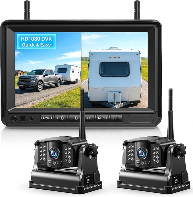 eRapta Dual Magnetic Wireless Backup Cameras - HD1080P 7” DVR Monitor, Stable Signal for RV/Trailer/Truck/Tractor/Camper/Hitch/Travel, 1-Min Install-Free, Clear Night Vision Back Up Camera (ACT702)