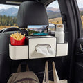 Backseat Car Organizer, 4 in 1 Multifunctional Car Back Seat Storage Organizer with Tissue Box, 2 Cup Holders, Phone Stand and Hooks, Automotive Seat Back Organizers (White)