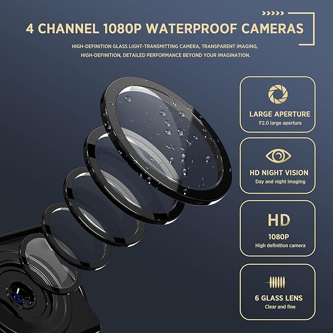 ASLONG 4CH Dash Cam Backup Camera with 9.36" Quad Split Touch Screen & 4 AHD Front Rear Sides View Camera with DVR Recording Avoid Blind Suitable for RV Semi Van Trailer Truck