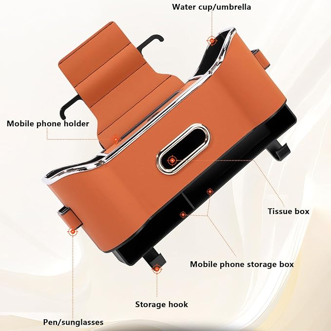 Multifunctional Car Seat Back Storage Box, Multifunctional Car Logo Seat Back Storage Box, Universal back seat car organizer, Car Tissue Organizer Back Seat with 2 Drink Cup Holder (Orange)