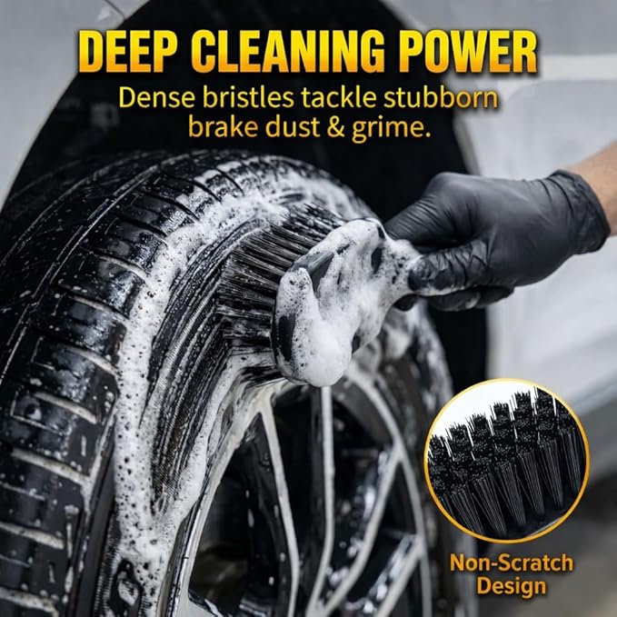 9-Piece Car Cleaning Kit - Waterproof Glove, Dual-Hardness Brushes, Flat Rim Brush & Absorbent Towel | Scratch-Free for All Vehicles, Gift for Car Enthusiasts